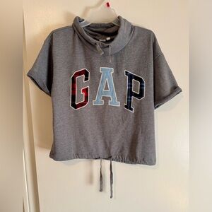 GAP Patchwork Logo Heather Sweatshirt with Short Sleeves,Cowl Neck and Tie Waist